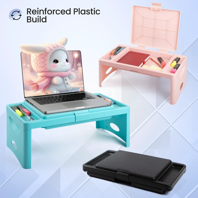 Alt view image 5 of 7 - Lap Desk, Folding Desk, Portable Table, Blush, 9.75" x 12" Trays & Pocket Keep Essentials Close, 2 lb Easy to Carry, Sturdy Plastic & Alloy Steel, Bed Desk, Bed Tray, Lap Desk for Kids