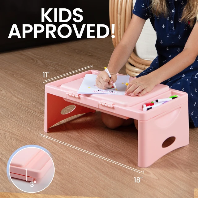 Alt view image 7 of 7 - Lap Desk, Folding Desk, Portable Table, Blush, 9.75" x 12" Trays & Pocket Keep Essentials Close, 2 lb Easy to Carry, Sturdy Plastic & Alloy Steel, Bed Desk, Bed Tray, Lap Desk for Kids