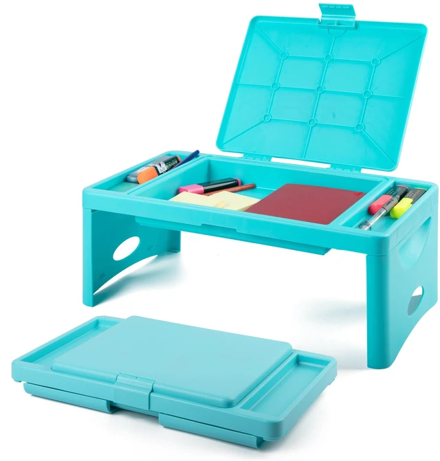 Main image of Foldable Lap Desk for Adults, Bed Tray, Teal Blue, 9.75"x12" Portable Desk, Car Seat Tray for Road Trips, Storage Pocket, Lap Desk Kids, Folding Desk Bed Table