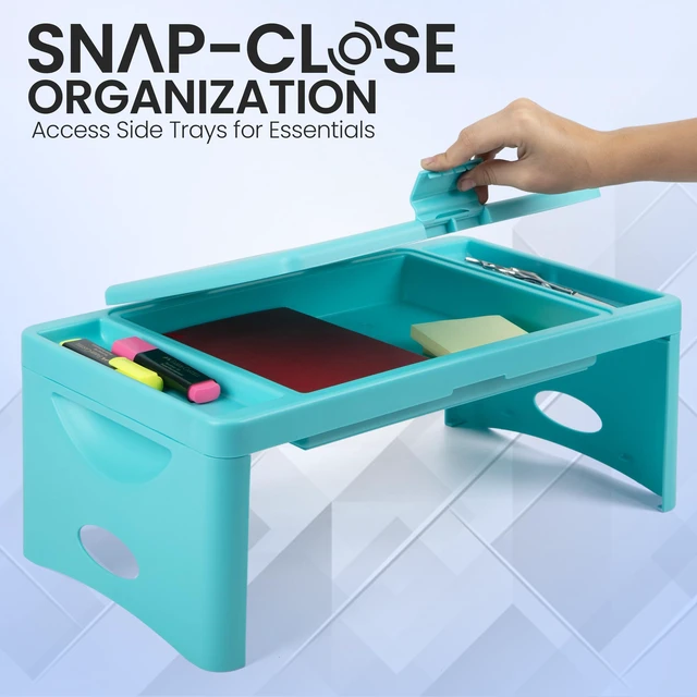 Alt view image 5 of 7 - Foldable Lap Desk for Adults, Bed Tray, Teal Blue, 9.75"x12" Portable Desk, Car Seat Tray for Road Trips, Storage Pocket, Lap Desk Kids, Folding Desk Bed Table