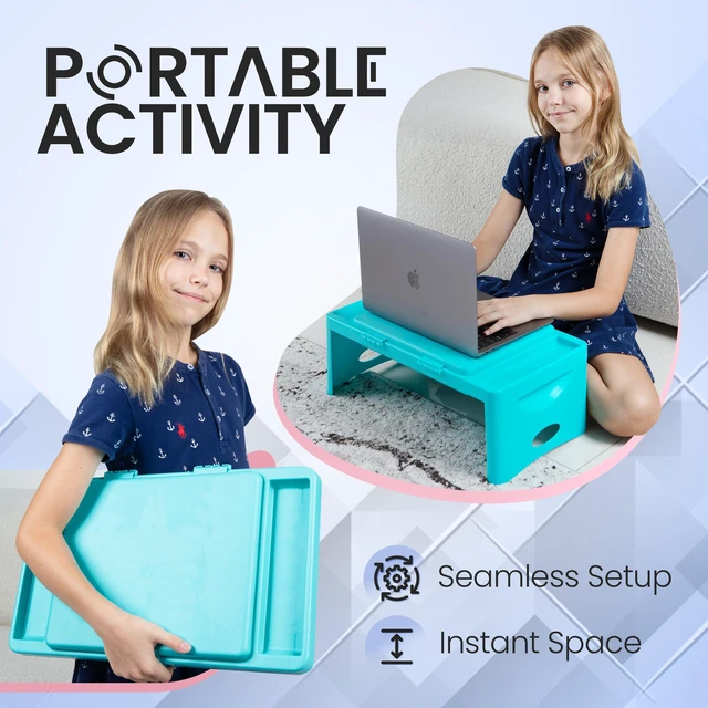 Alt view image 3 of 7 - Foldable Lap Desk for Adults, Bed Tray, Teal Blue, 9.75"x12" Portable Desk, Car Seat Tray for Road Trips, Storage Pocket, Lap Desk Kids, Folding Desk Bed Table