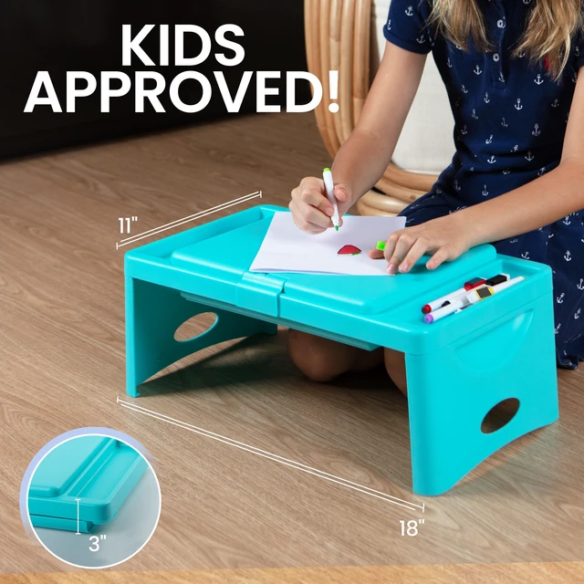Alt view image 6 of 7 - Foldable Lap Desk for Adults, Bed Tray, Teal Blue, 9.75"x12" Portable Desk, Car Seat Tray for Road Trips, Storage Pocket, Lap Desk Kids, Folding Desk Bed Table