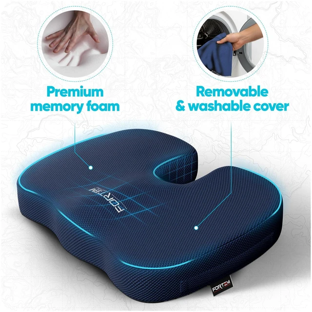 Alt view image 3 of 7 - Seat Cushion, Office Chair Cushion for Tailbone Sciatica Pain Relief Memory Foam Pillow for Car | Ergonomic Design | Washable Cover | Non Slip | Blue
