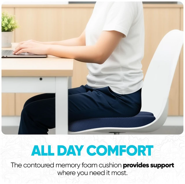 Alt view image 4 of 7 - Seat Cushion, Office Chair Cushion for Tailbone Sciatica Pain Relief Memory Foam Pillow for Car | Ergonomic Design | Washable Cover | Non Slip | Blue