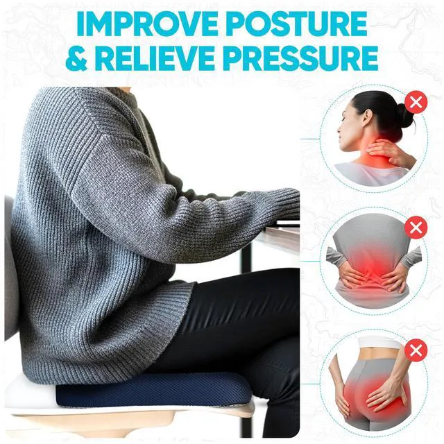 Alt view image 6 of 7 - Seat Cushion, Office Chair Cushion for Tailbone Sciatica Pain Relief Memory Foam Pillow for Car | Ergonomic Design | Washable Cover | Non Slip | Blue
