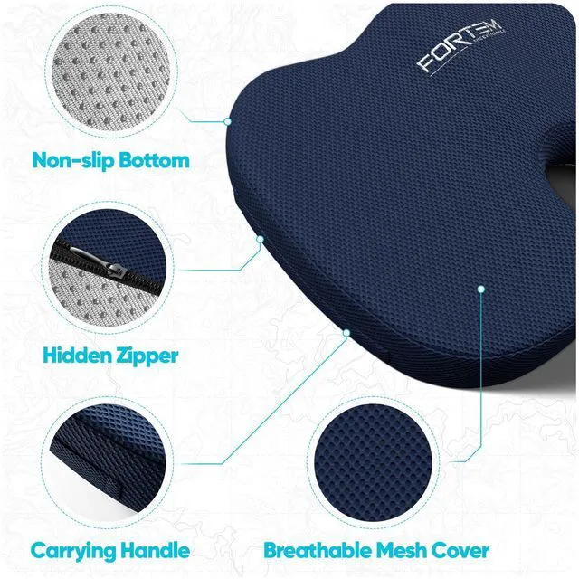 Alt view image 5 of 7 - Seat Cushion, Office Chair Cushion for Tailbone Sciatica Pain Relief Memory Foam Pillow for Car | Ergonomic Design | Washable Cover | Non Slip | Blue