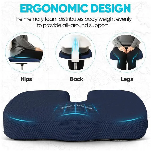 Alt view image 7 of 7 - Seat Cushion, Office Chair Cushion for Tailbone Sciatica Pain Relief Memory Foam Pillow for Car | Ergonomic Design | Washable Cover | Non Slip | Blue