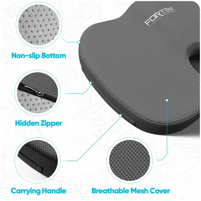 Alt view image 5 of 7 - Seat Cushion, Office Chair Cushion for Tailbone Sciatica Pain Relief Memory Foam Pillow for Car | Ergonomic Design | Washable Cover | Non Slip | Dark Grey