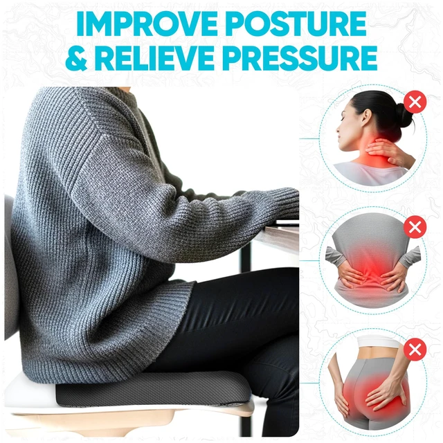 Alt view image 6 of 7 - Seat Cushion, Office Chair Cushion for Tailbone Sciatica Pain Relief Memory Foam Pillow for Car | Ergonomic Design | Washable Cover | Non Slip | Dark Grey