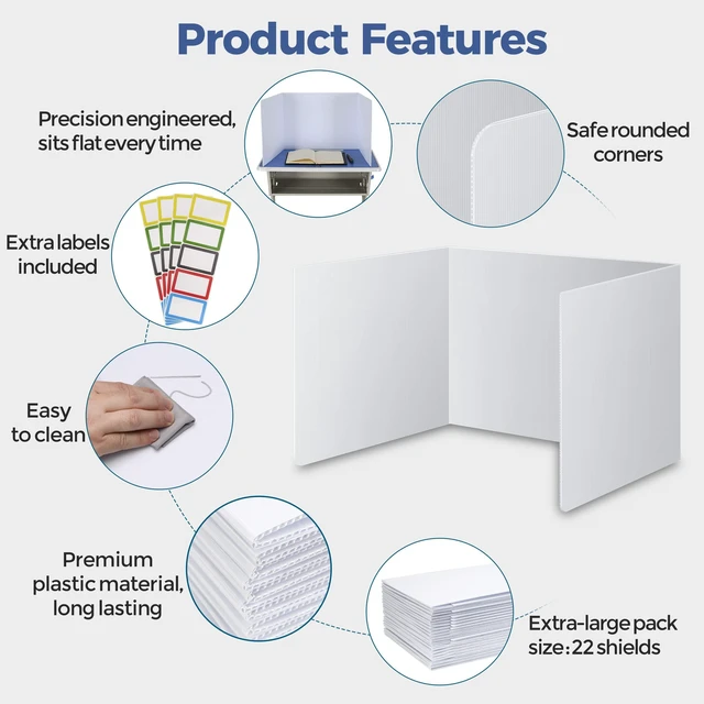 Alt view image 3 of 7 - 22 Pack Classroom Privacy Shields for Student Desks - Easy to Clean Plastic Sneeze Guard Folder Desk Divider Study Carrel - Classroom Materials for School Teachers - Includes Extra Labels