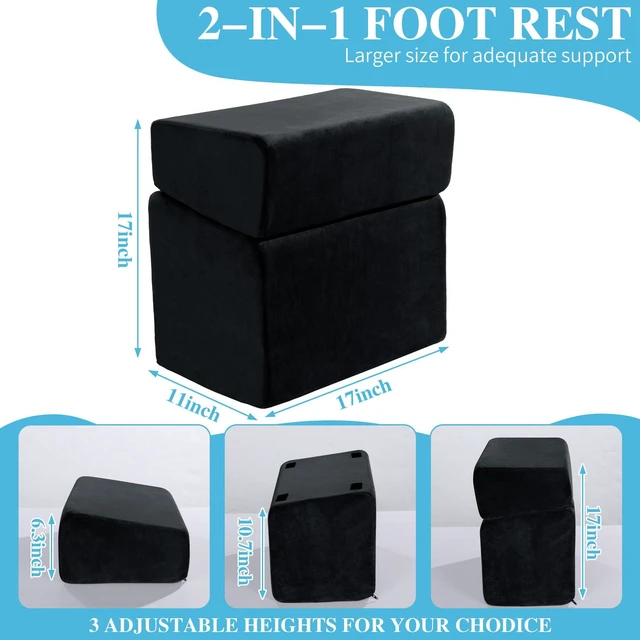 Alt view image 3 of 7 - Under Desk Foot Rest, Ergonomic Office Footrest with 3 Adjustable Heights, High-Density Memory Foam Leg Rest for Home, Travel, Airplane with Washable Cover