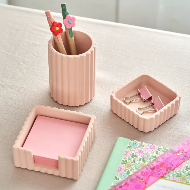 Alt view image 4 of 7 - Modern Aesthetic Desk Accessories Set of 3 - Pink Concrete Organizers For Pens and Office Supplies - A Cute and Functional Addition to Your Workspace Decor