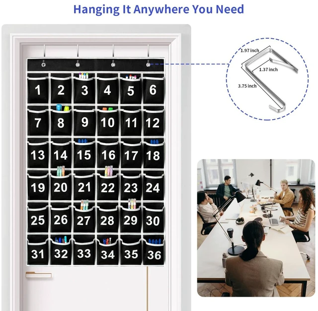 Alt view image 5 of 7 - 36 Pockets Black Numbered Classroom Pocket Chart for Cell Phones, Hanging Pocket Chart Storage for Classroom Phone Calculator Holder with 4 Hooks (Black-36pockets)