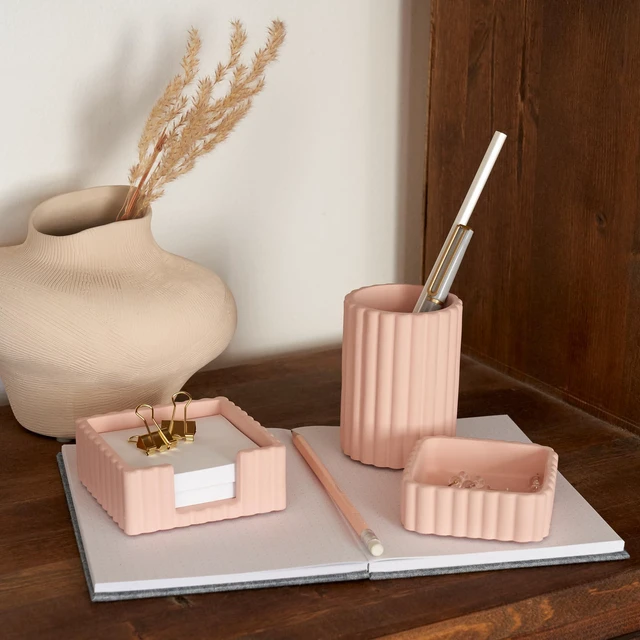 Alt view image 7 of 7 - Modern Aesthetic Desk Accessories Set of 3 - Pink Concrete Organizers For Pens and Office Supplies - A Cute and Functional Addition to Your Workspace Decor