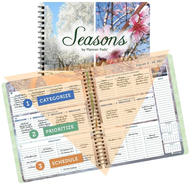 Main image of Spiral Bound January-December 2027/ Calendar Year 6 3/4" x 8 1/2" Medium 3-Tier Funnel Down 12 Month/Weekly Organizer, Seasonal Color Ink