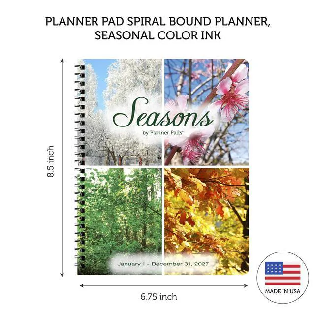Alt view image 2 of 6 - Spiral Bound January-December 2027/ Calendar Year 6 3/4" x 8 1/2" Medium 3-Tier Funnel Down 12 Month/Weekly Organizer, Seasonal Color Ink