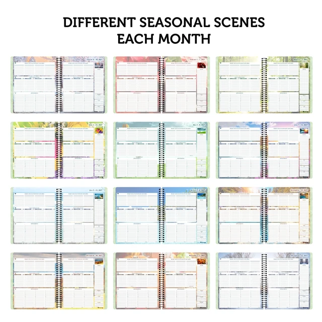 Alt view image 4 of 6 - Spiral Bound January-December 2027/ Calendar Year 6 3/4" x 8 1/2" Medium 3-Tier Funnel Down 12 Month/Weekly Organizer, Seasonal Color Ink