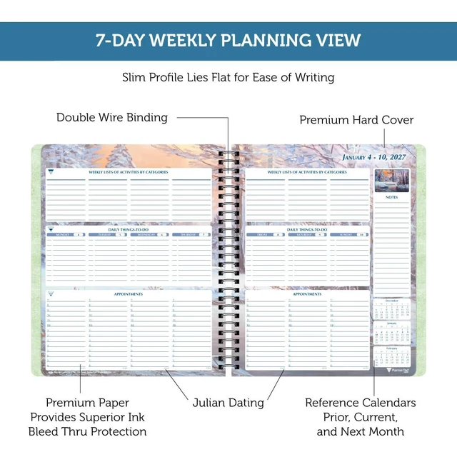 Alt view image 5 of 6 - Spiral Bound January-December 2027/ Calendar Year 6 3/4" x 8 1/2" Medium 3-Tier Funnel Down 12 Month/Weekly Organizer, Seasonal Color Ink
