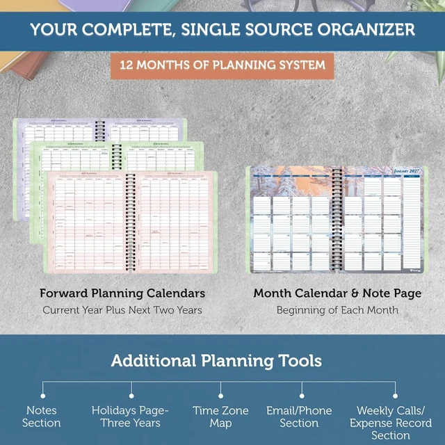 Alt view image 6 of 6 - Spiral Bound January-December 2027/ Calendar Year 6 3/4" x 8 1/2" Medium 3-Tier Funnel Down 12 Month/Weekly Organizer, Seasonal Color Ink