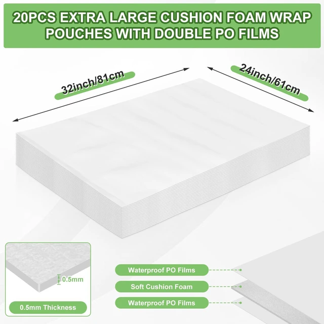 Alt view image 2 of 7 - 20 Pcs 24 x 32 Inch Extra Large Foam Packing Pouches, Moving Supplies Cushion Foam Pouches for Moving, Protect Dishes, Glassware, Photo Frame, Canvas Artwork, China, Home Appliances for Shipping