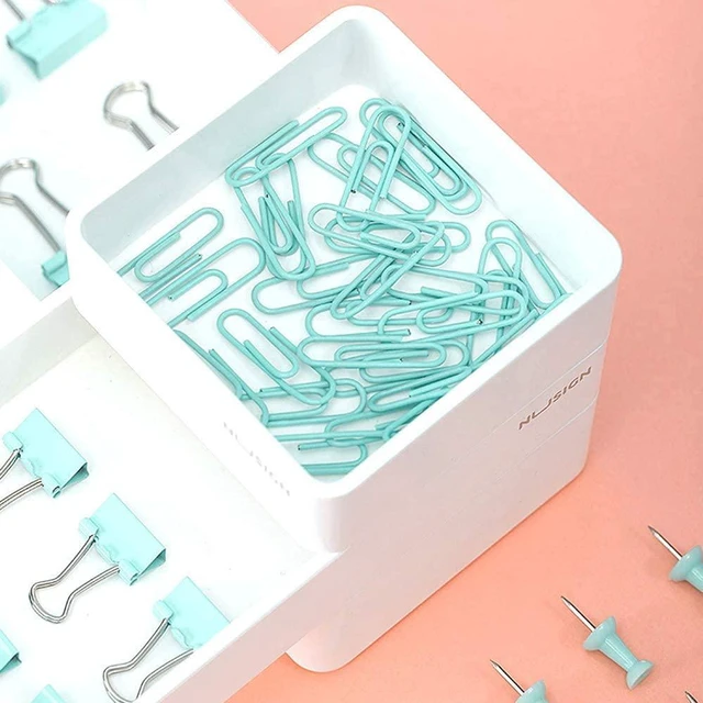Alt view image 5 of 6 - Paper Clips Binder Push Pin Set, Assorted Sized Binder Clips Cute Office Supplies, Aesthetic Desk Accessories Teachers Desk Must Have, Paper Clips and Binder Clips Set, Green, 3 Pack
