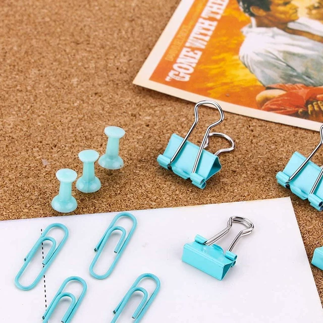 Alt view image 6 of 6 - Paper Clips Binder Push Pin Set, Assorted Sized Binder Clips Cute Office Supplies, Aesthetic Desk Accessories Teachers Desk Must Have, Paper Clips and Binder Clips Set, Green, 3 Pack