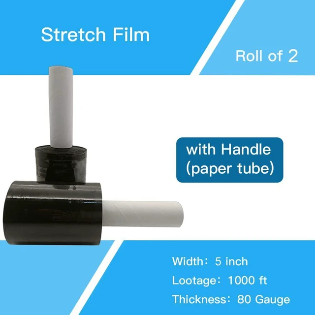 Alt view image 2 of 6 - Black Stretch Wrap Roll 5"×1000' Plastic Wrap Roll for Moving Shipping Industrial Strength Shrink Packing Wrap Heavy Duty Stretch Film with Handle(2roll)