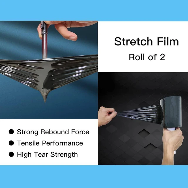 Alt view image 4 of 6 - Black Stretch Wrap Roll 5"×1000' Plastic Wrap Roll for Moving Shipping Industrial Strength Shrink Packing Wrap Heavy Duty Stretch Film with Handle(2roll)