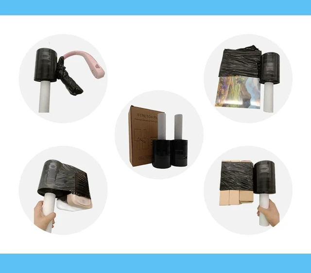 Alt view image 5 of 6 - Black Stretch Wrap Roll 5"×1000' Plastic Wrap Roll for Moving Shipping Industrial Strength Shrink Packing Wrap Heavy Duty Stretch Film with Handle(2roll)