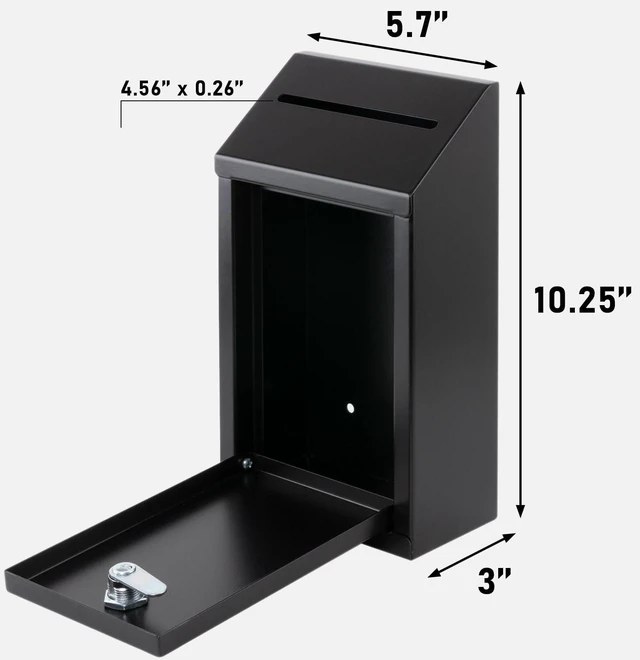 Alt view image 2 of 6 - Metal Donation Box with Lock, Wall Mounted, Suggestion Box with 4 Iron Keys, Black, Cash Drop Box with Slot, 1-Pack