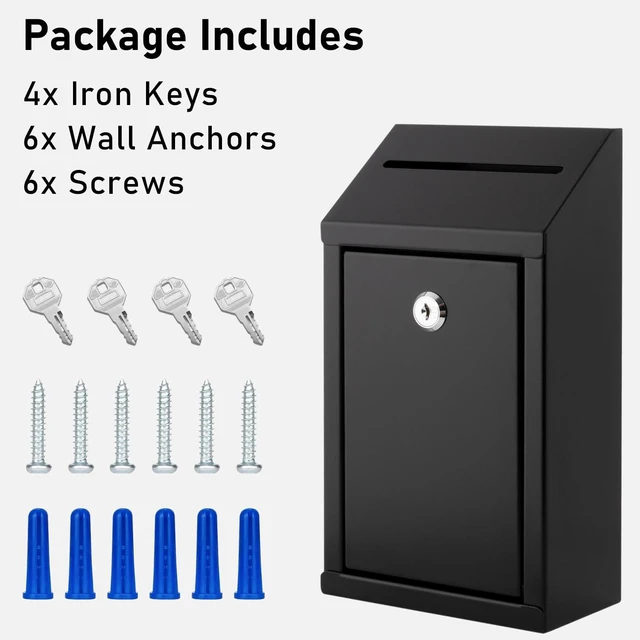 Alt view image 4 of 6 - Metal Donation Box with Lock, Wall Mounted, Suggestion Box with 4 Iron Keys, Black, Cash Drop Box with Slot, 1-Pack