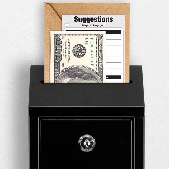 Alt view image 6 of 6 - Metal Donation Box with Lock, Wall Mounted, Suggestion Box with 4 Iron Keys, Black, Cash Drop Box with Slot, 1-Pack