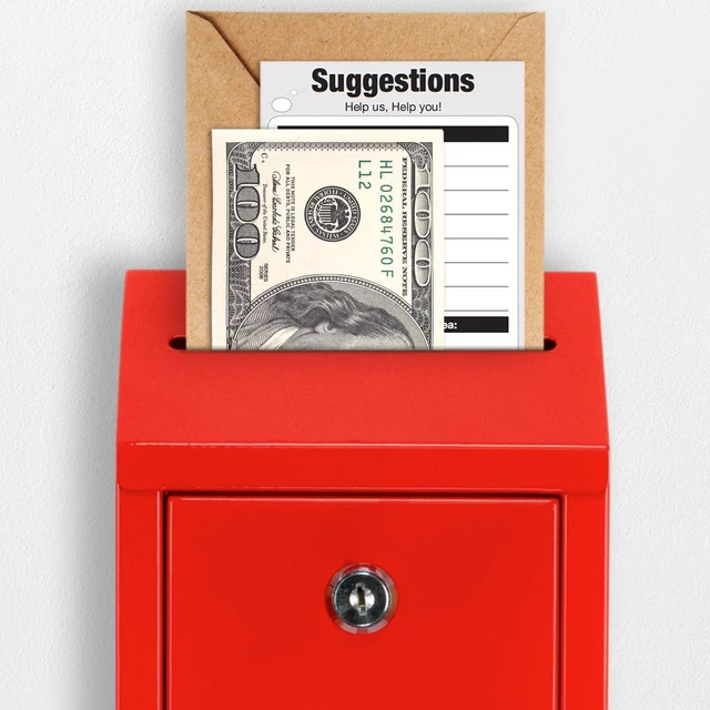 Alt view image 6 of 6 - Metal Donation Box with Lock, Wall Mounted, Suggestion Box with 4 Iron Keys, Red, Cash Drop Box with Slot, 1-Pack