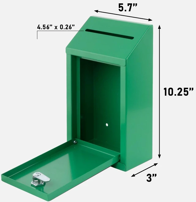 Alt view image 2 of 6 - Metal Donation Box with Lock, Wall Mounted, Suggestion Box with 4 Iron Keys, Green, Cash Drop Box with Slot, 1-Pack