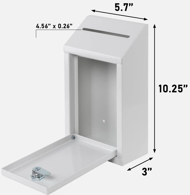 Alt view image 2 of 6 - Metal Donation Box with Lock, Wall Mounted, Suggestion Box with 4 Iron Keys, White, Cash Drop Box with Slot, 1-Pack