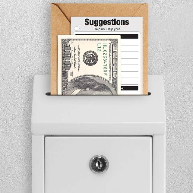 Alt view image 6 of 6 - Metal Donation Box with Lock, Wall Mounted, Suggestion Box with 4 Iron Keys, White, Cash Drop Box with Slot, 1-Pack