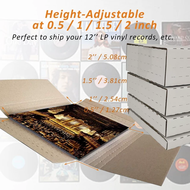Alt view image 3 of 6 - 50 Pack Vinyl Record Shipping Mailing Box Mailers, 12.5" x 12.5" x 2", Perfect for 12-inch Lp Album, Height Adjustable Cardboard, White (EM1212)