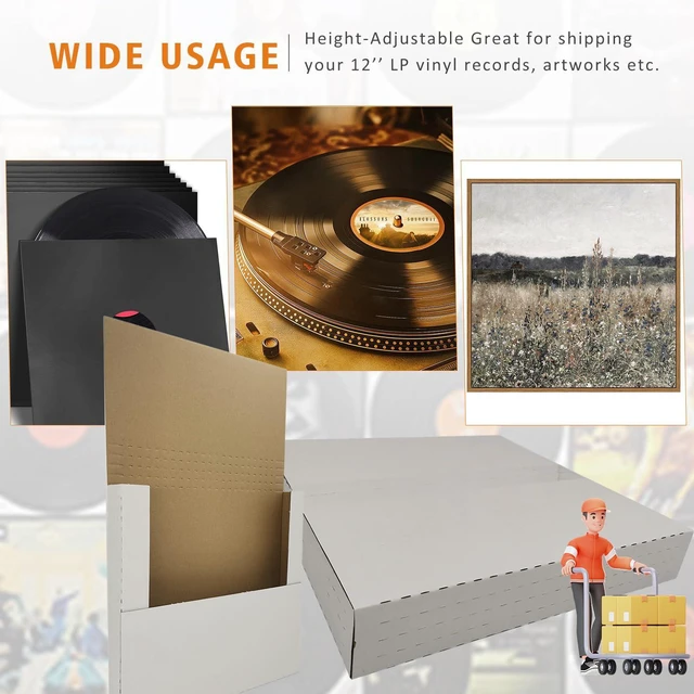 Alt view image 5 of 6 - 50 Pack Vinyl Record Shipping Mailing Box Mailers, 12.5" x 12.5" x 2", Perfect for 12-inch Lp Album, Height Adjustable Cardboard, White (EM1212)