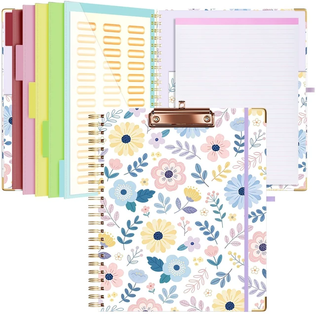 Main image of Clipboard with Storage 8.5 X 11Padfolio Organizer, Spiral Portfolio Letter Size with Notepad, Pen Holder, 5 Extra Folder Divider Pages, Elastic Closure Nurse Office Essentials Daisy