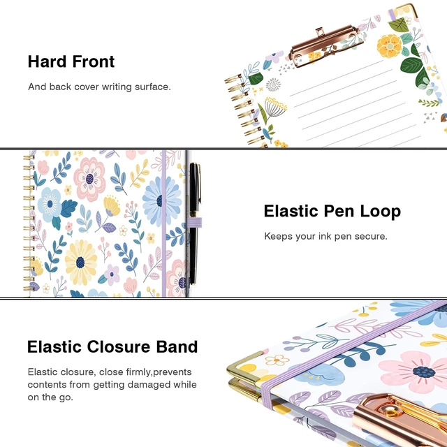 Alt view image 5 of 6 - Clipboard with Storage 8.5 X 11Padfolio Organizer, Spiral Portfolio Letter Size with Notepad, Pen Holder, 5 Extra Folder Divider Pages, Elastic Closure Nurse Office Essentials Daisy