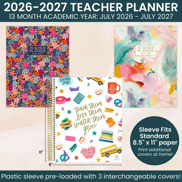 Alt view image 2 of 7 - 2026-2027 Academic Year Teacher Planner & Calendar - 7 Period Lesson Plan Organizer Book for Classroom or Homeschool - 9" x 11" (Interchangeable Cover) - Bold & Bright