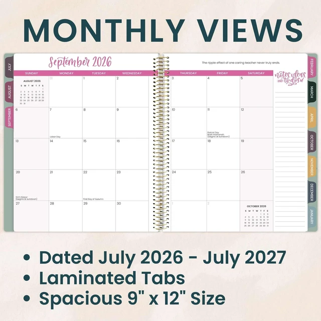 Alt view image 3 of 7 - 2026-2027 Academic Year Teacher Planner & Calendar - 7 Period Lesson Plan Organizer Book for Classroom or Homeschool - 9" x 11" (Interchangeable Cover) - Bold & Bright