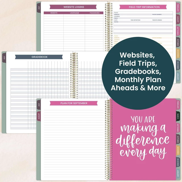 Alt view image 7 of 7 - 2026-2027 Academic Year Teacher Planner & Calendar - 7 Period Lesson Plan Organizer Book for Classroom or Homeschool - 9" x 11" (Interchangeable Cover) - Bold & Bright