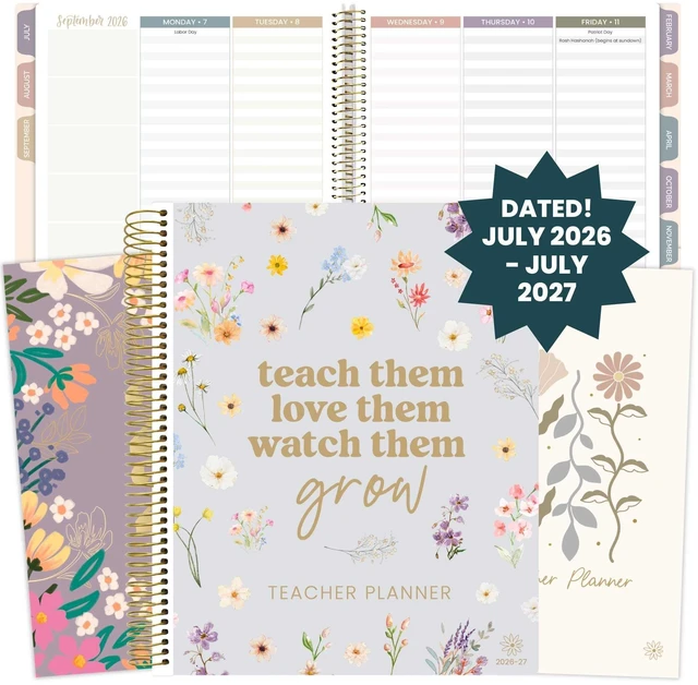 Main image of 2026-2027 Academic Year Teacher Planner & Calendar - 7 Period Lesson Plan Organizer Book for Classroom or Homeschool - 9" x 11" (Interchangeable Cover) - Cool Tones
