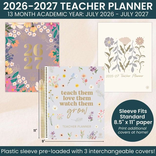 Alt view image 2 of 7 - 2026-2027 Academic Year Teacher Planner & Calendar - 7 Period Lesson Plan Organizer Book for Classroom or Homeschool - 9" x 11" (Interchangeable Cover) - Cool Tones