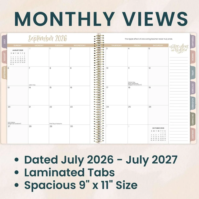 Alt view image 3 of 7 - 2026-2027 Academic Year Teacher Planner & Calendar - 7 Period Lesson Plan Organizer Book for Classroom or Homeschool - 9" x 11" (Interchangeable Cover) - Cool Tones