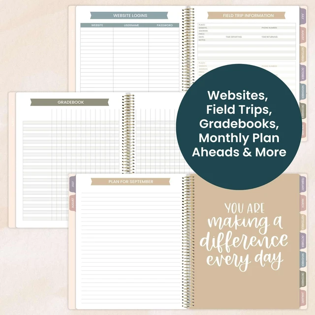 Alt view image 7 of 7 - 2026-2027 Academic Year Teacher Planner & Calendar - 7 Period Lesson Plan Organizer Book for Classroom or Homeschool - 9" x 11" (Interchangeable Cover) - Cool Tones