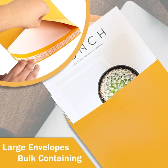 Alt view image 5 of 7 - 250 Pack 10x13 Manilla Envelopes Self Seal, Yellow Brown, 100 GSM Paper, Peel & Seal Closure, For Mailing, Organizing and Storage