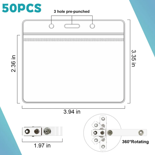 Alt view image 2 of 7 - Name Tags with Clips,50 Set Name Badge Holders and Metal Clips Clear PVC Horizontal Name Tag ID Card with Clip Waterproof ID