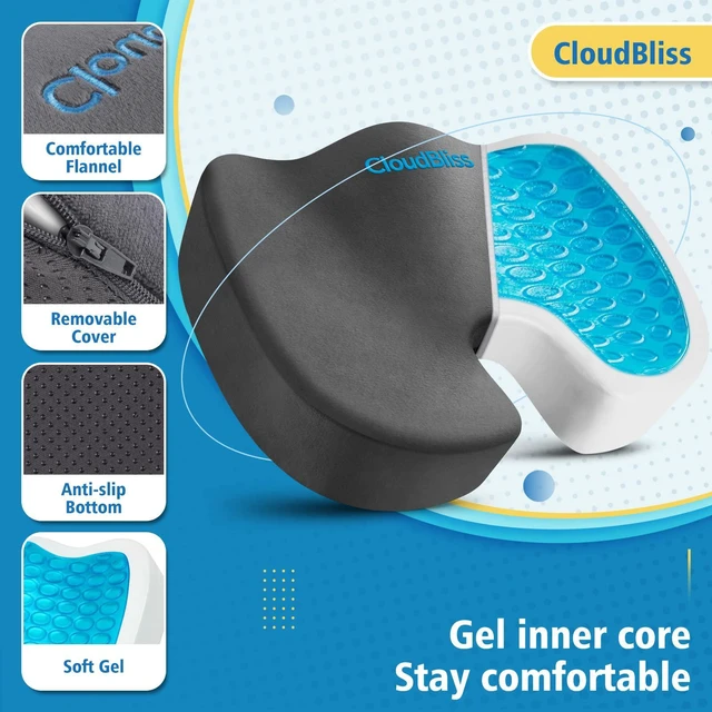 Alt view image 3 of 7 - Gel Memory Foam Seat Cushion for Long Sitting, X-Large, Grey Gel Chair Pad for Tailbone, Coccyx, Sciatica, Soft Suede Cover, Non-Slip, Washable Mesh, for office, home, car